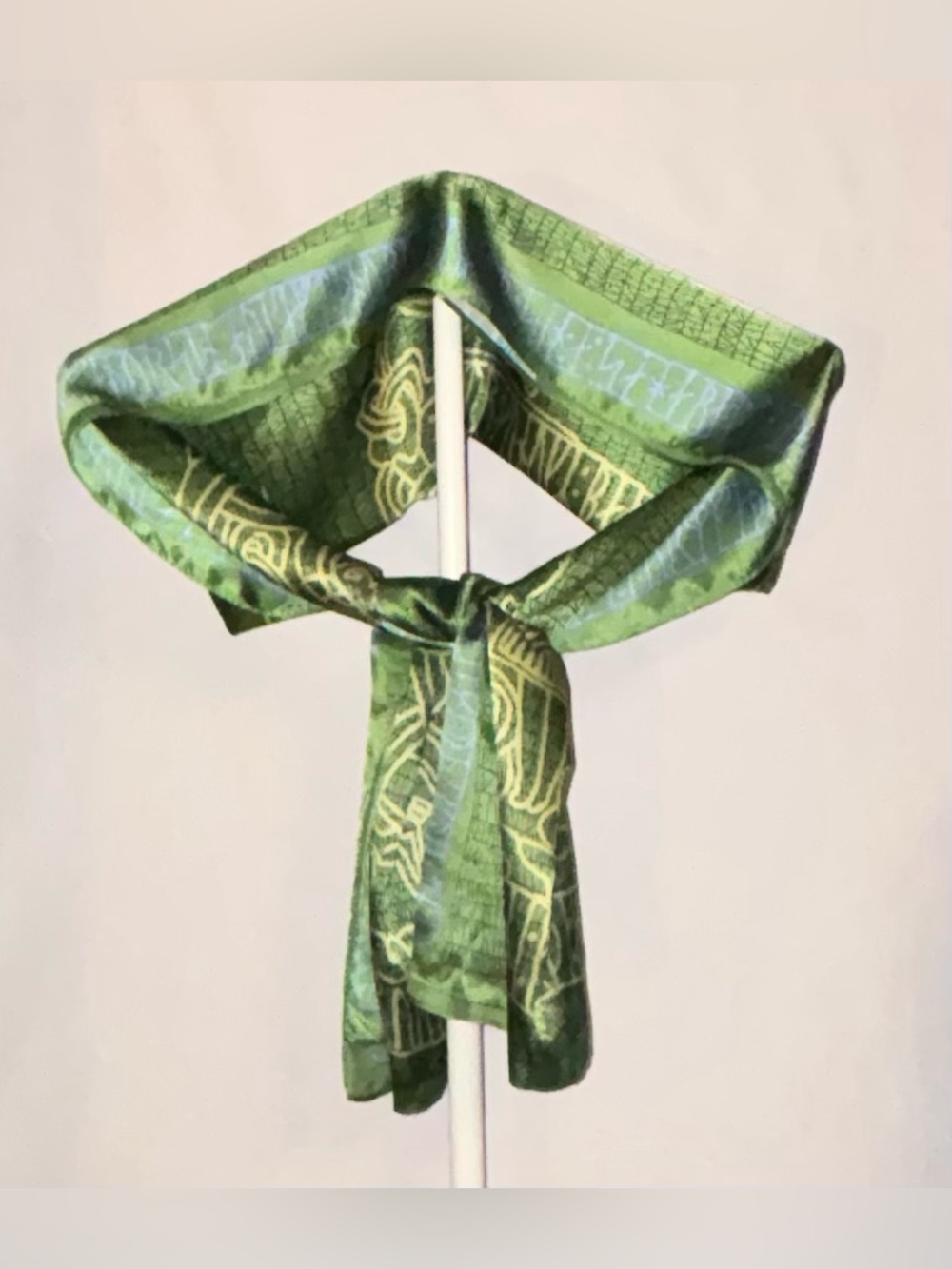 Like New BIE DESIGN Jelling Viking Runes 100% Silk Scarf Green